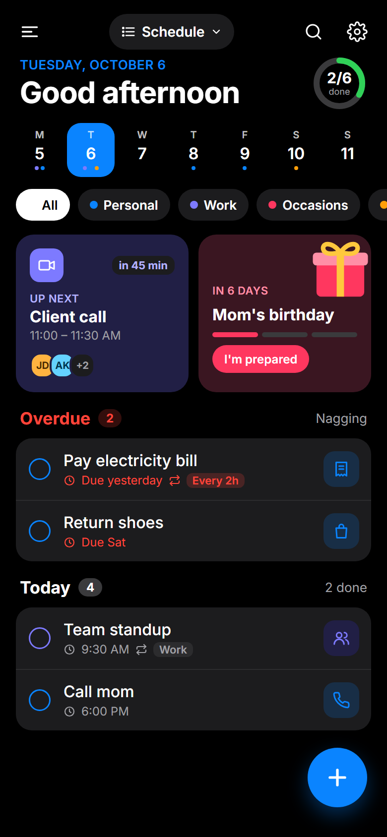 Schedule in dark mode