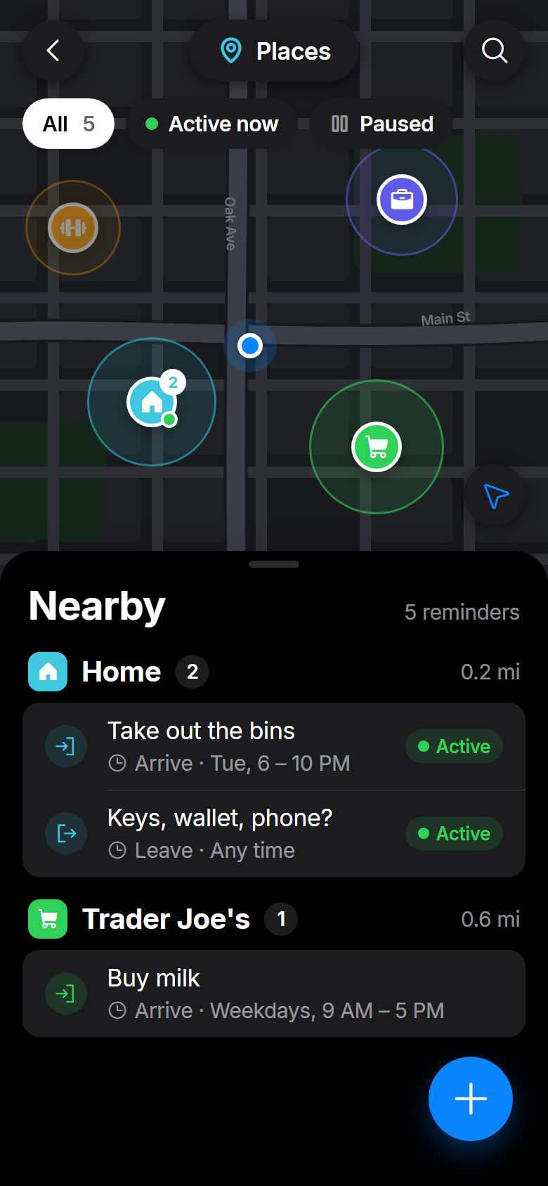 Places map in dark mode